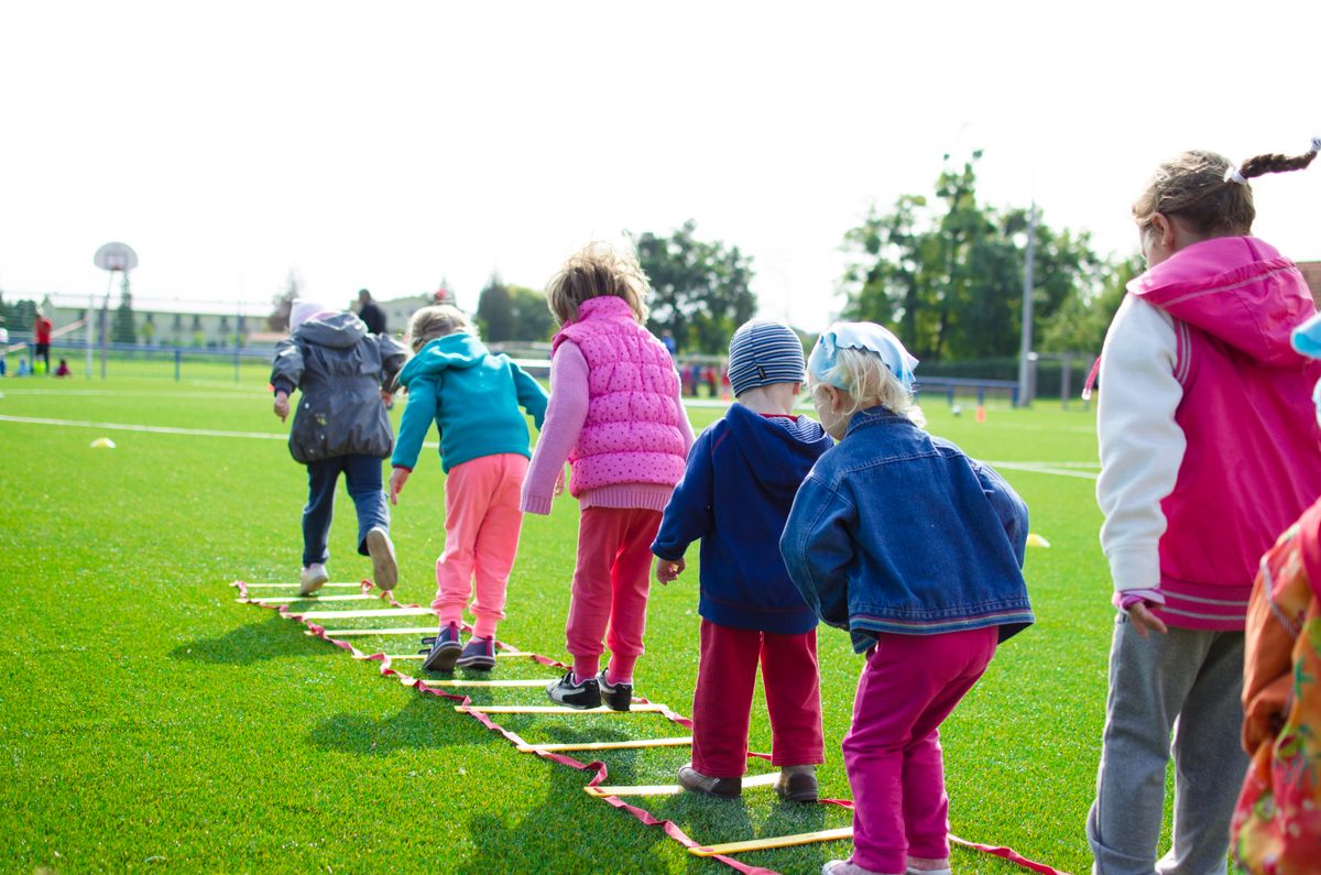 Children playing a game together outside